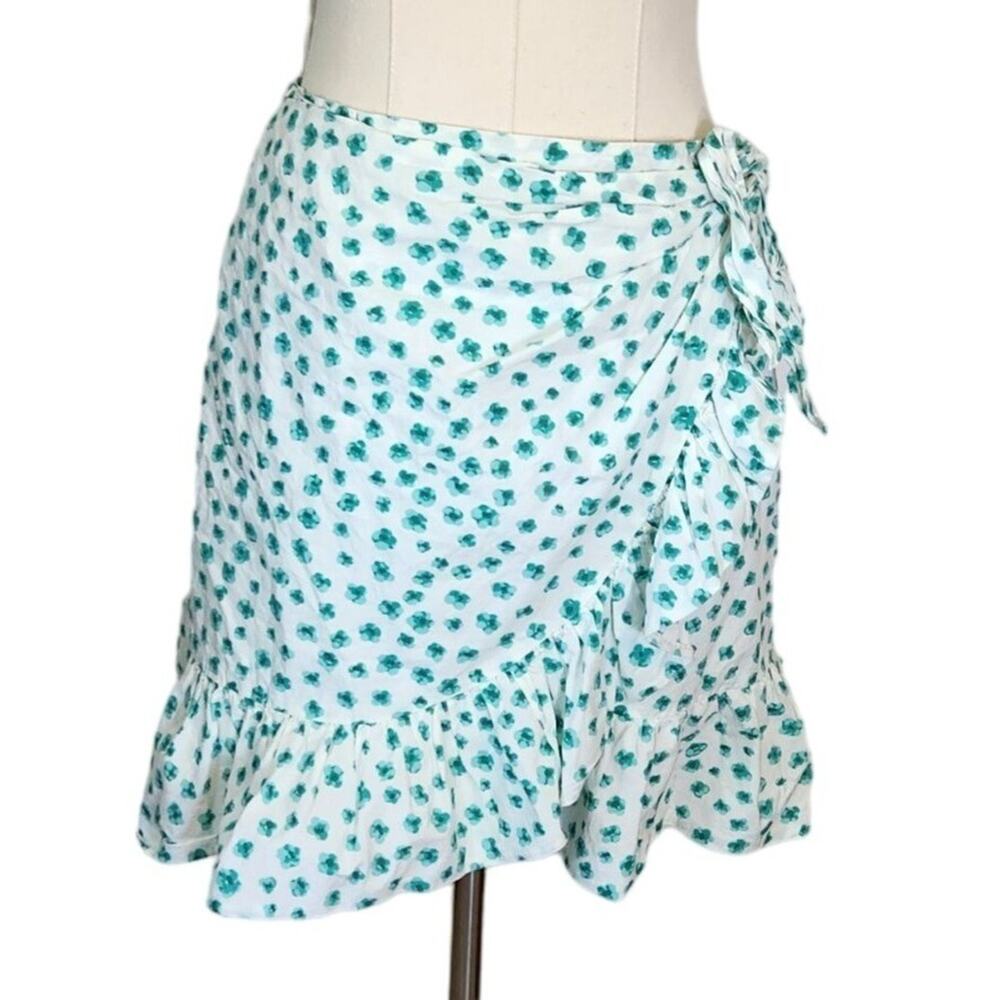 Rebecca Taylor Green Daisy-Print Short Flounce Faux Wrap Skirt Women's Size 6